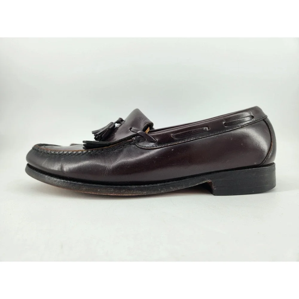 SAS Kiltie Tassel Loafers Mens 9 M Burgundy Leather Handsewn Dress Slip On Shoes